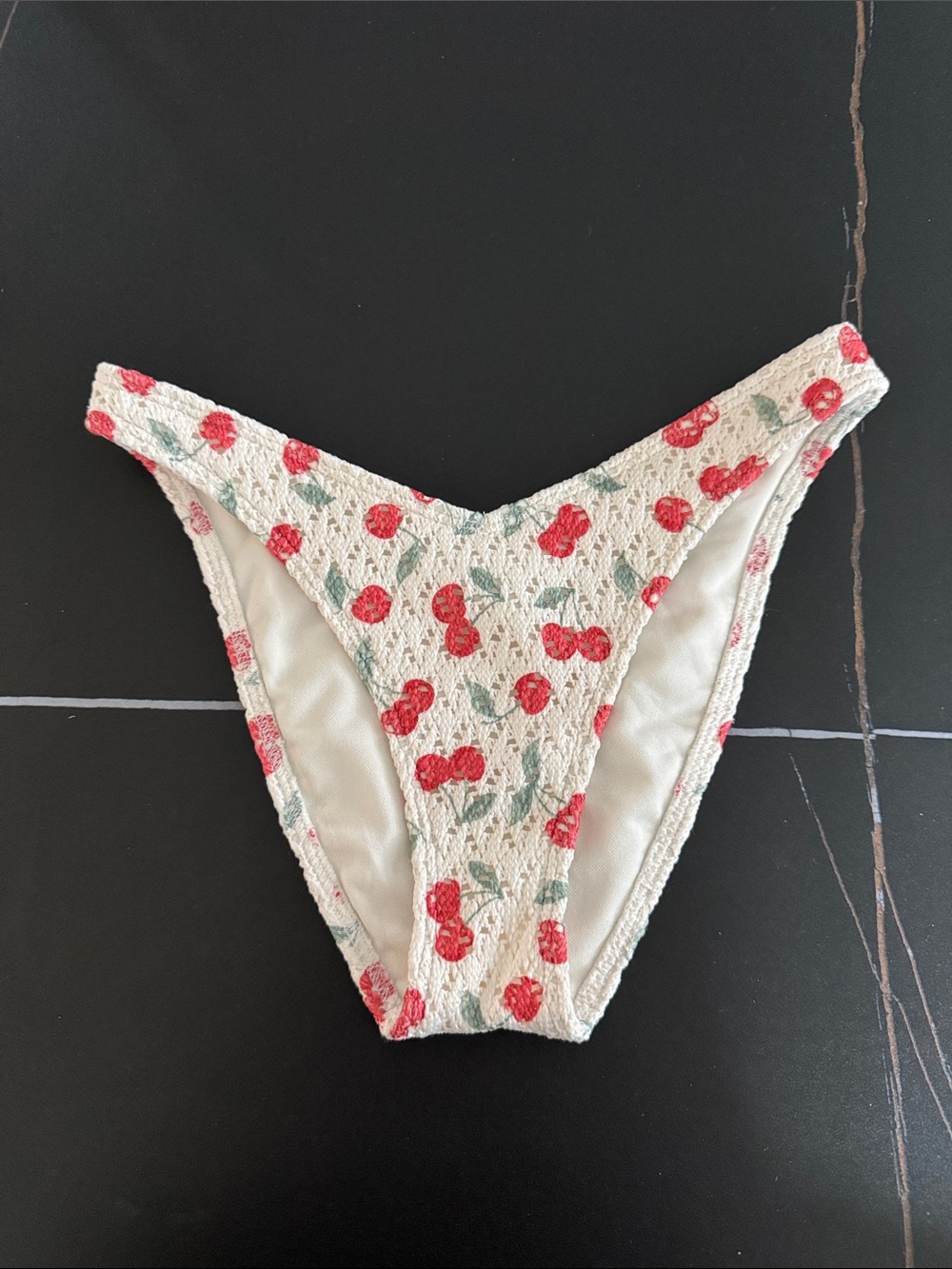 Hollister Cream Bikini Bottoms with Red Cherry Accent